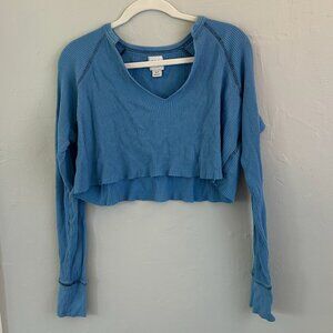 BDG Blue Cropped Long-Sleeve Top
